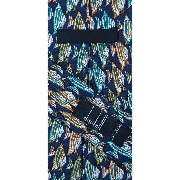 DUNHILL Blue Fish Logo Silk Tie ITALY 60"/ 4" EC - Picture 3 of 7